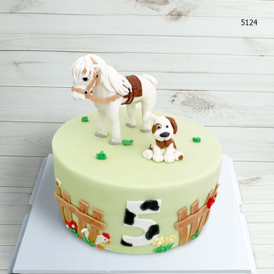 Bánh sinh nhật ngựa và chó đáng yêu cho bé trai tuổi ngọ