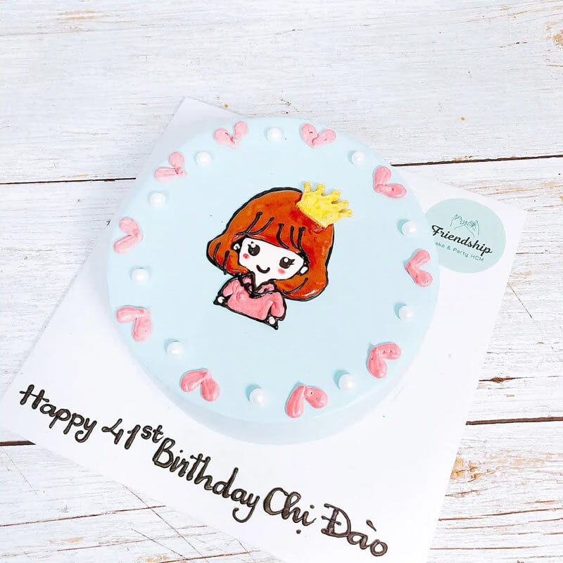 Bánh sinh nhật hình bé gái đội vương miện cute