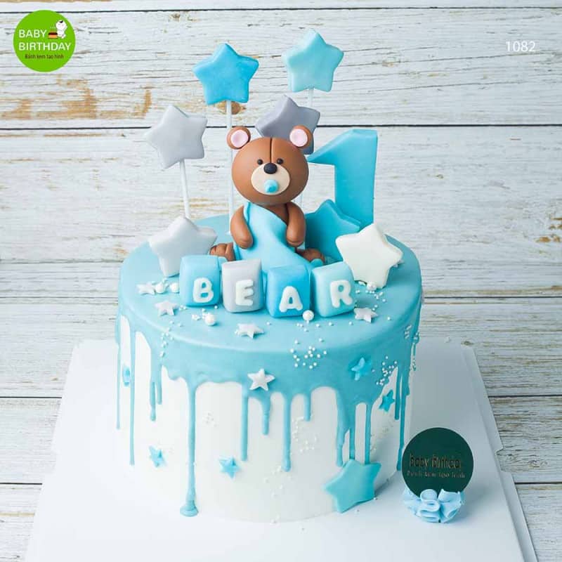Bánh sinh nhật gấu xanh cho cả bé trai và bé gái