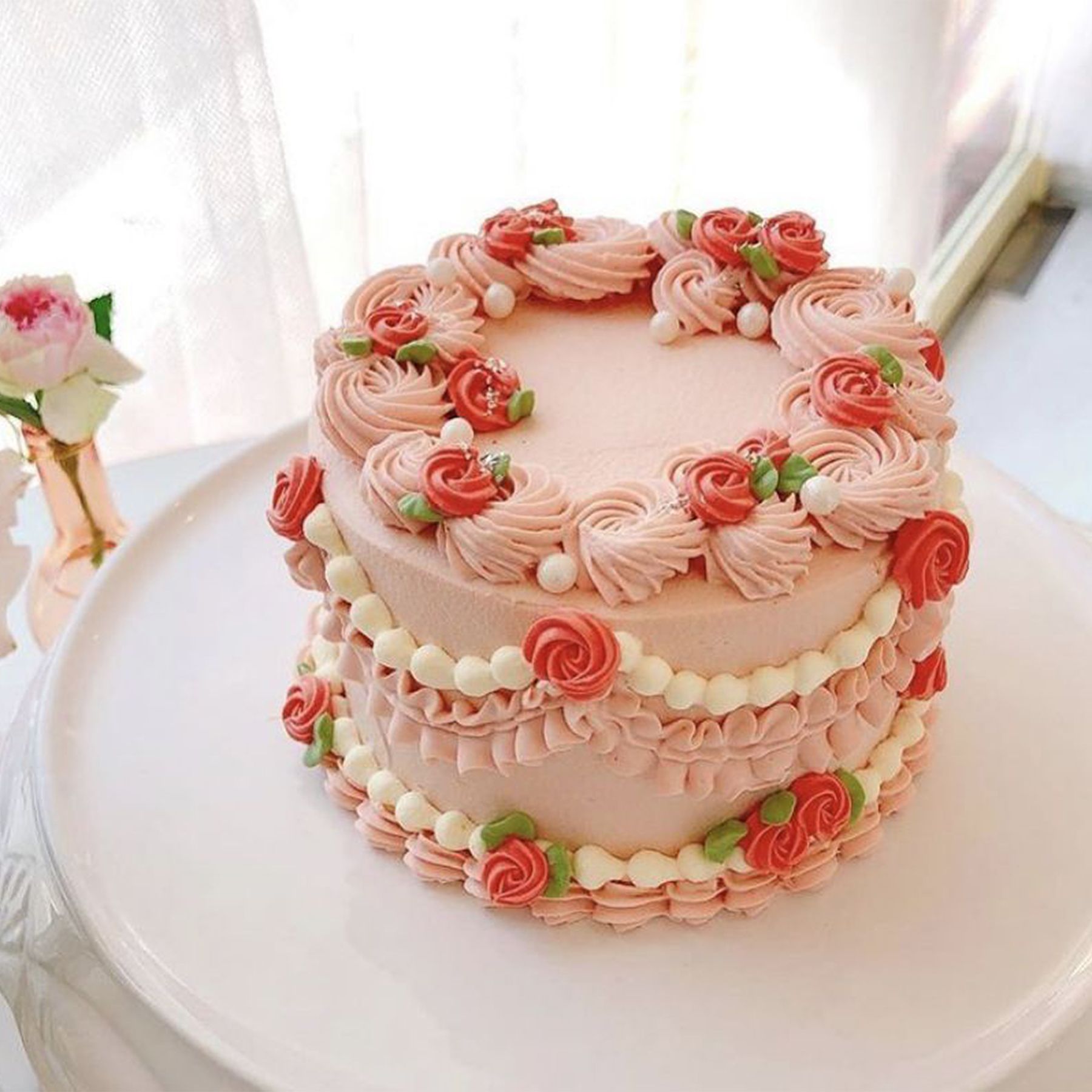 Bánh sinh nhật màu hồng cam chanh sả đẹp tặng người thân yêu 8012  Bánh sinh  nhật kỷ niệm