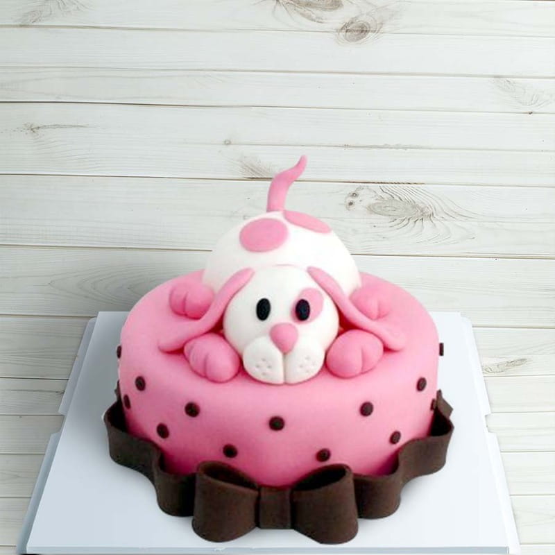 Bánh sinh nhật chú cún màu hồng ngộ nghĩnh