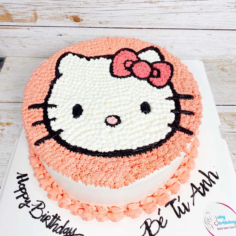 Bánh sinh nhật màu hồng hình Hello Kitty